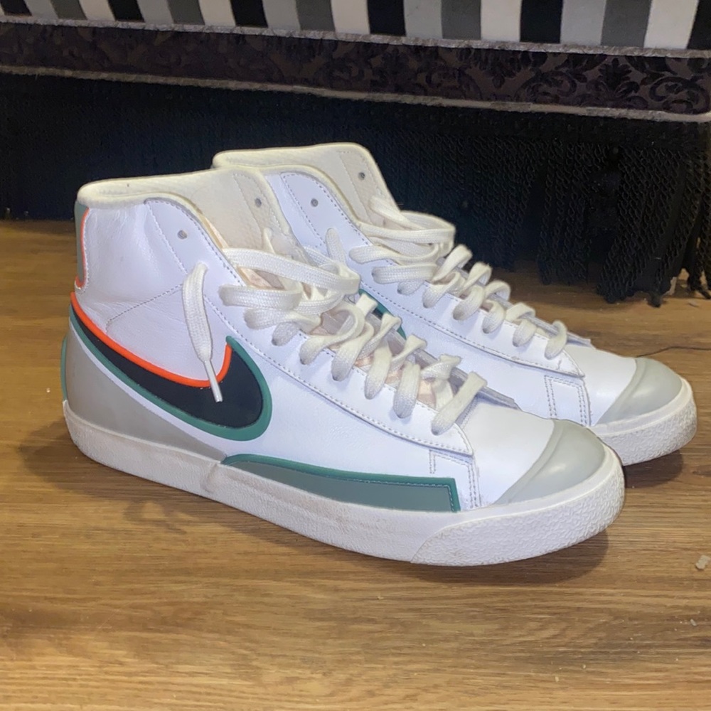 Nike Blazer Mens 11.5, white with neon green and orange accents